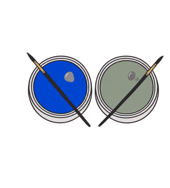 Cobalt blue and sage green paint, each with a drop of grey
