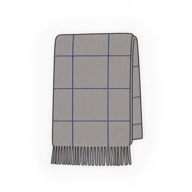 ผ้าพันคอขนสัตว์สีเทาอุ่นลาย Windowpane สีกรมท่าจางๆ