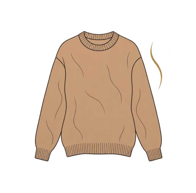 เสื้อไหมพรม Cashmere สีคาเมลวางราบ