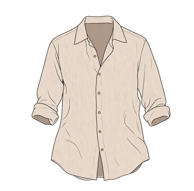 เสื้อเชิ้ตลินินสีทรายพับแขน