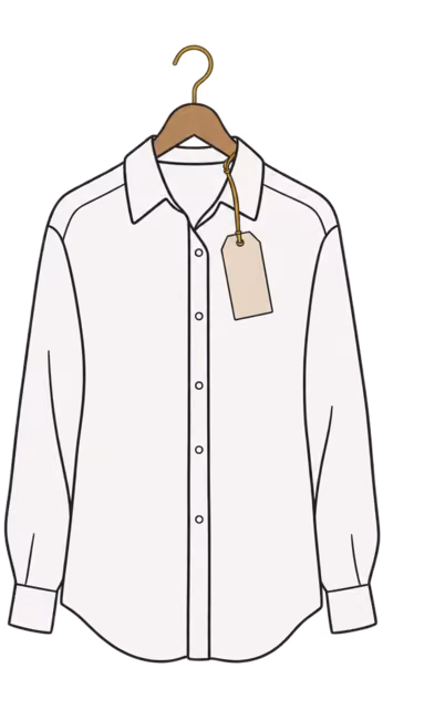 เสื้อเชิ้ตขาวเปล่าๆ ที่มีป้ายว่างหนึ่งป้าย
