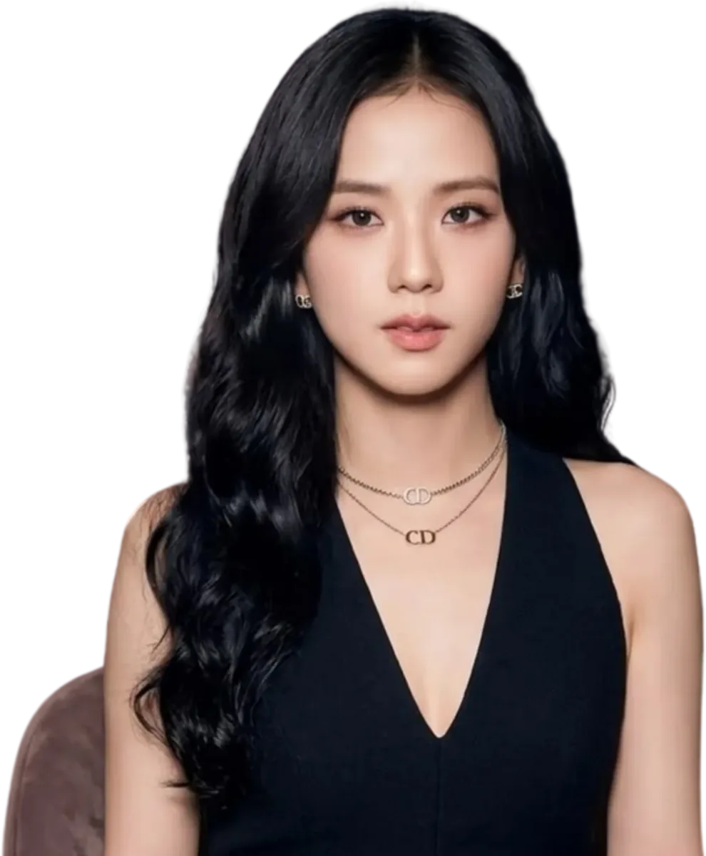 Black hair against a black dress, high-contrast winter look